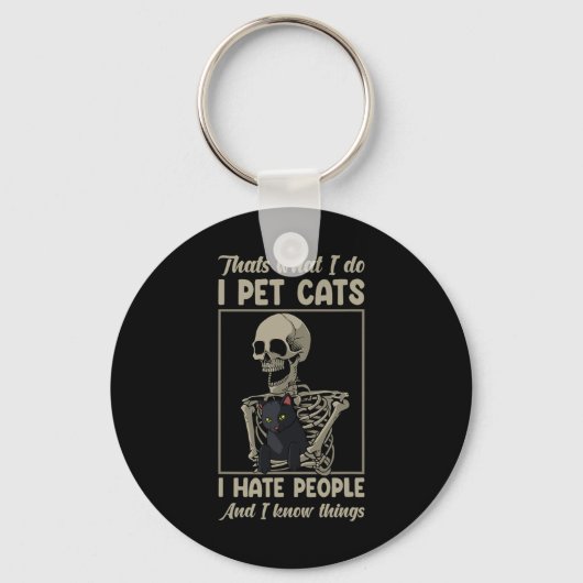 Skelet Cat Kitten Lover Grumpy Skull Kat Pet O Sleutelhanger (Voorkant)