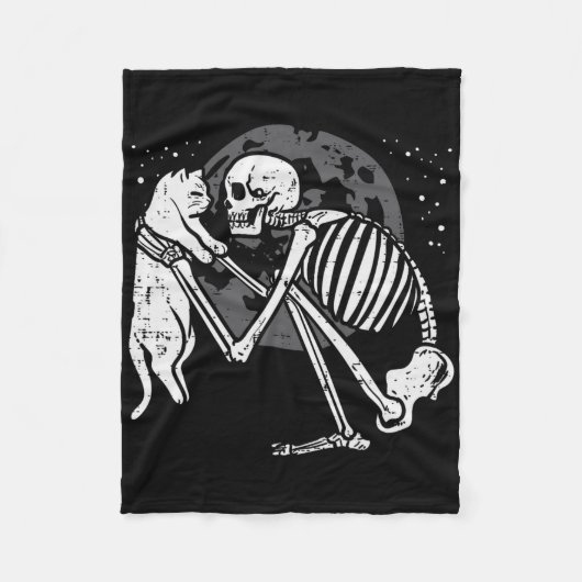 Skelet Cat Skull Kat Schattigee Gothic Halloween M Fleece Deken (Voorkant)