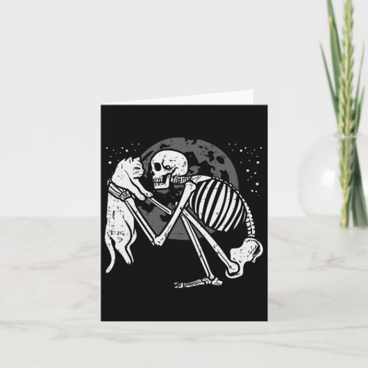 Skelet Cat Skull Kat Schattigee Gothic Halloween M Kaart (Voorkant)