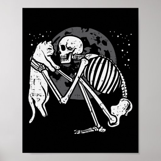 Skelet Cat Skull Kat Schattigee Gothic Halloween M Poster (Voorkant)