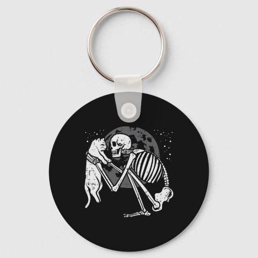 Skelet Cat Skull Kat Schattigee Gothic Halloween M Sleutelhanger (Voorkant)