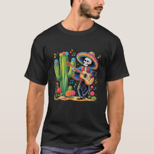 Skelet Cinco De Mayo Feest Mexicaanse Mannen Gitaa T-shirt