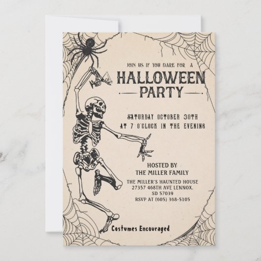  Skelet Cocktail Adult Halloween Party Kaart (Voorkant)