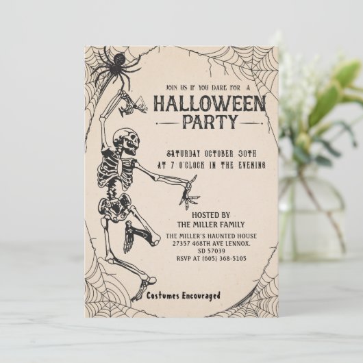  Skelet Cocktail Adult Halloween Party Kaart (Staand voorkant)