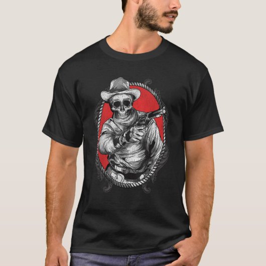 Skelet Cowboy Gunslinger Outlaw Wild West T Shir T-shirt (Voorkant)