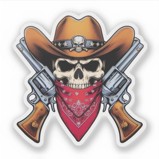 Skelet Cowboy Gunslinger Sticker (Voorkant)