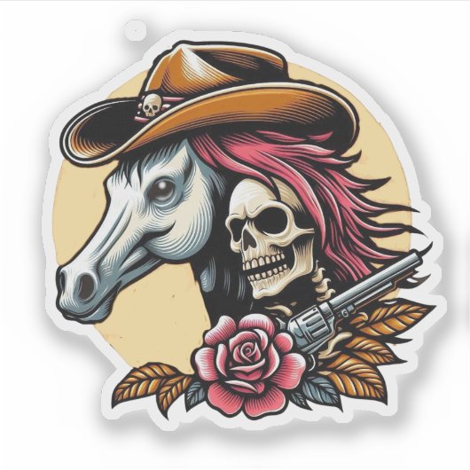Skelet Cowboy Gunslinger Sticker (Voorkant)