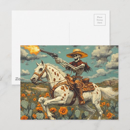 Skelet Cowboy op een Appaloosa paard in Cactus Briefkaart (Voorkant / Achterkant)