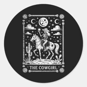 Skelet Cowgirl Paardrijdend Tarotkaart Gotische Ha Ronde Sticker