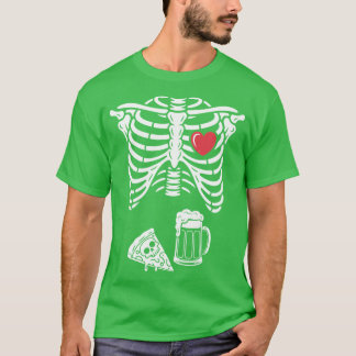 Skelet Dad Halloween Bier Pizza Grappige Zwangersc T-shirt