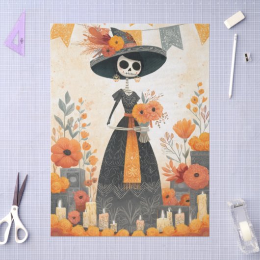 Skelet Dame La Catrina Dag van de Doden Decoupage Tissuepapier (Craft)
