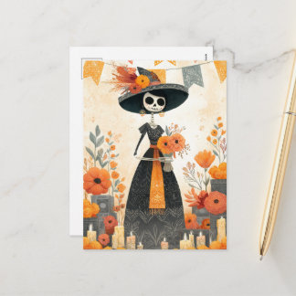 Skelet Dame La Catrina Dag van de Doden Feestdagenkaart
