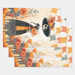 Skelet Dame La Catrina Dag van de Doden Inpakpapier Vel