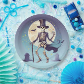 Skelet dansen onder de maan Halloween Papieren Bordje (Feest)