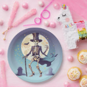 Skelet dansen onder de maan Halloween Papieren Bordje (Feest)