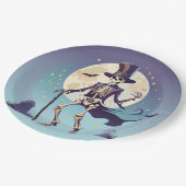 Skelet dansen onder de maan Halloween Papieren Bordje (Gekanteld)