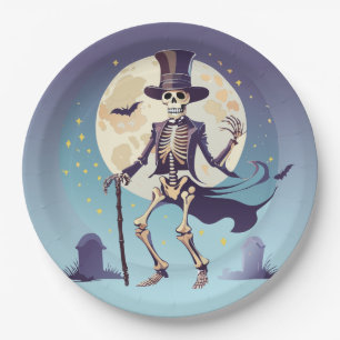 Skelet dansen onder de maan Halloween Papieren Bordje