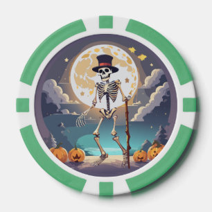 Skelet dansen onder de maan Halloween Poker Chips