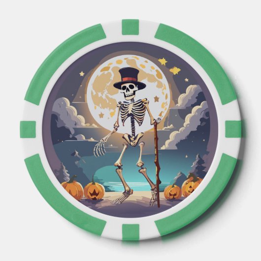 Skelet dansen onder de maan Halloween Poker Chips (Voorkant)
