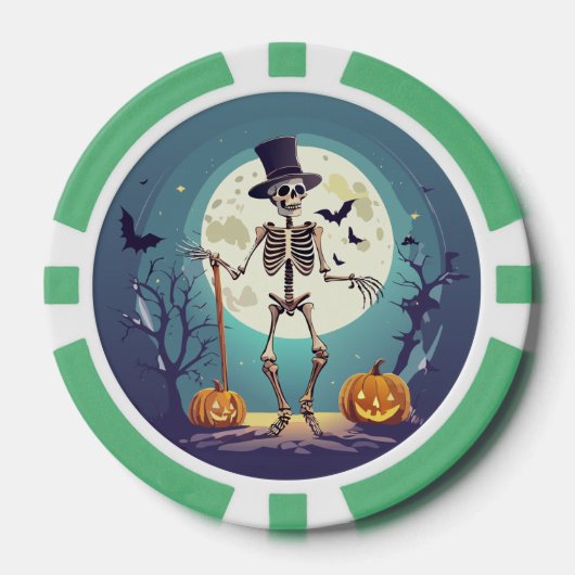 Skelet dansend onder de maan Halloween Poker Chips (Voorkant)