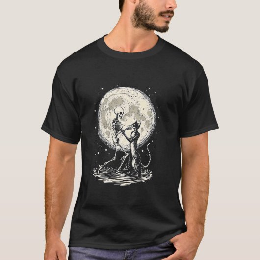 Skelet Dansende Katten Maan T-shirt (Voorkant)