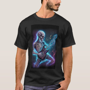 skelet dat elektrische gitaar speelt in de ruimte t-shirt