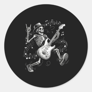 Skelet dat gitaar speelt muziek cadeaus voor manne ronde sticker