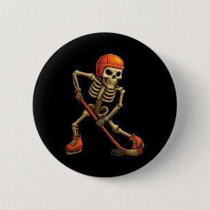 Skelet dat ijshockeyspeler speelt Halloween-kostuu Ronde Button 5,7 Cm