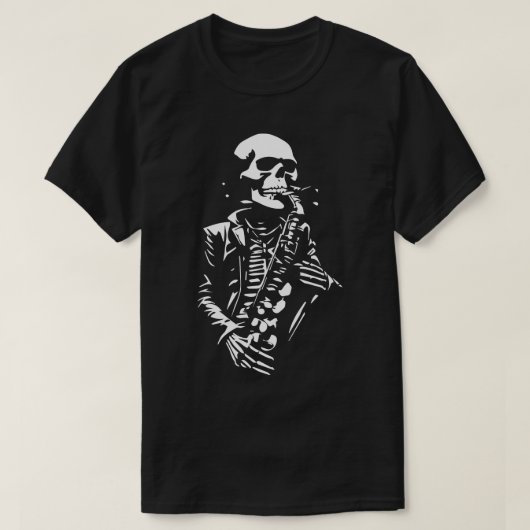 Skelet dat saxofoon speelt t-shirt (Design voorkant)
