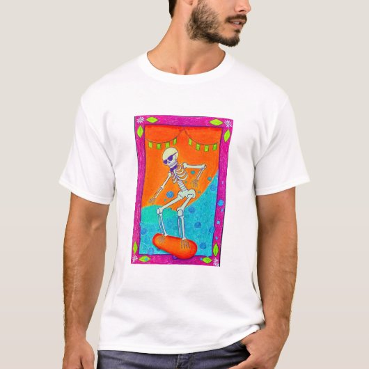 Skelet dat skateboardt t-shirt (Voorkant)