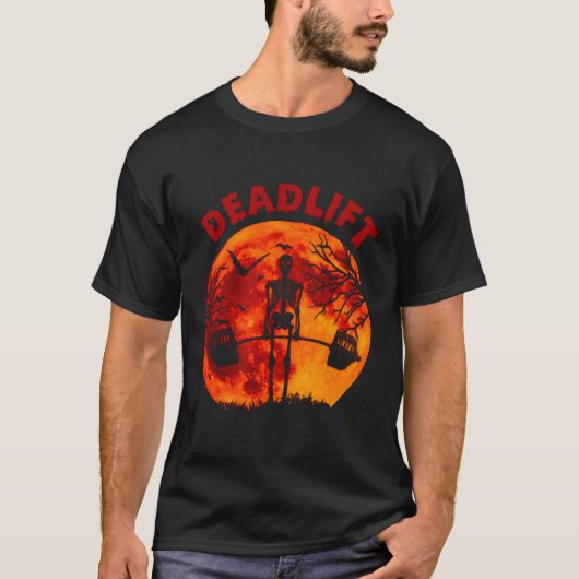 Skelet Deadlift Workout Halloween Gewicht Opheffen T-shirt (Voorkant)