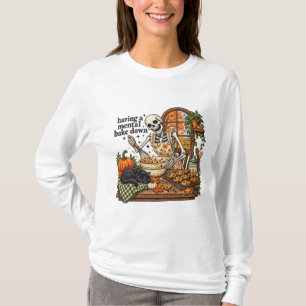 Skelet die koekjes bakt Herfst Zwarte Kat Keuken T-shirt