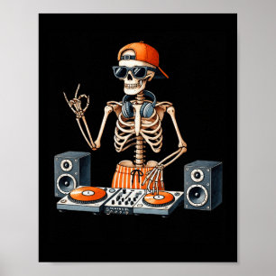 Skelet Dj Halloween Kostuum Draaitafel Muziek Grap Poster