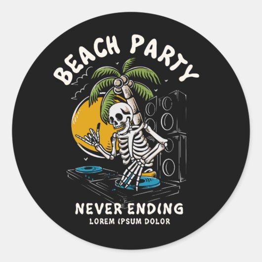 Skelet dj schedel zomer design illustratie ronde sticker (Voorkant)