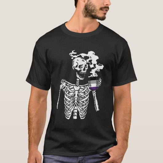 Skelet Drink Coffee Asexual Pride Skull LGBTQ T-shirt (Voorkant)