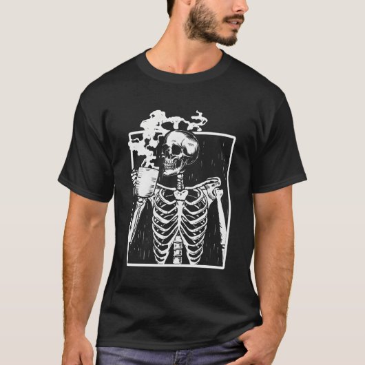 Skelet Drink Coffee Front White T-shirt (Voorkant)