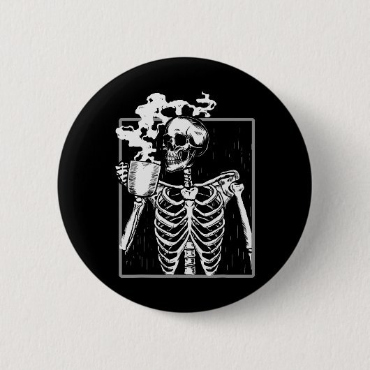 Skelet Drink Coffee Fun Skull Mannen Vrouwen Hallo Ronde Button 5,7 Cm (Voorkant)