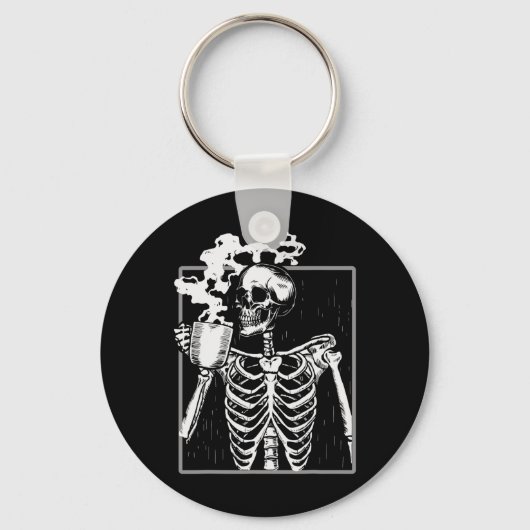 Skelet Drink Coffee Fun Skull Mannen Vrouwen Hallo Sleutelhanger (Voorkant)
