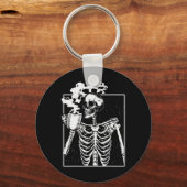 Skelet Drink Coffee Fun Skull Mannen Vrouwen Hallo Sleutelhanger (Voorkant)