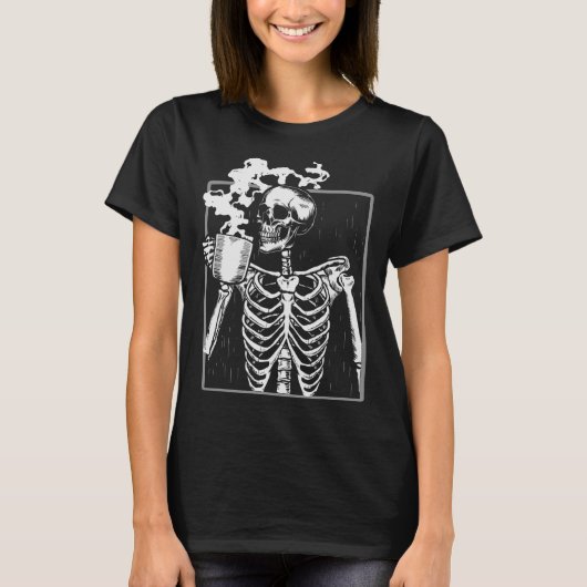 Skelet Drink Coffee Fun Skull Mannen Vrouwen Hallo T-shirt (Voorkant)