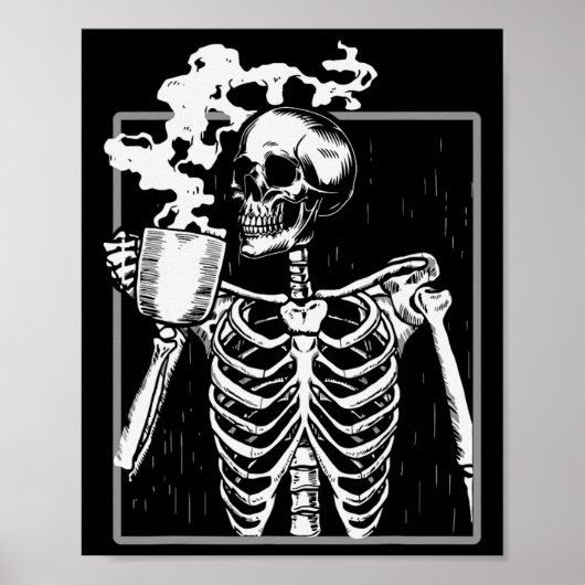 Skelet Drink Coffee Funny Skull Mannen Vrouwen Hal Poster (Voorkant)