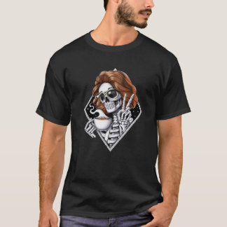 Skelet Drink Coffee Hippie Peace Sign Gothic Co T-shirt