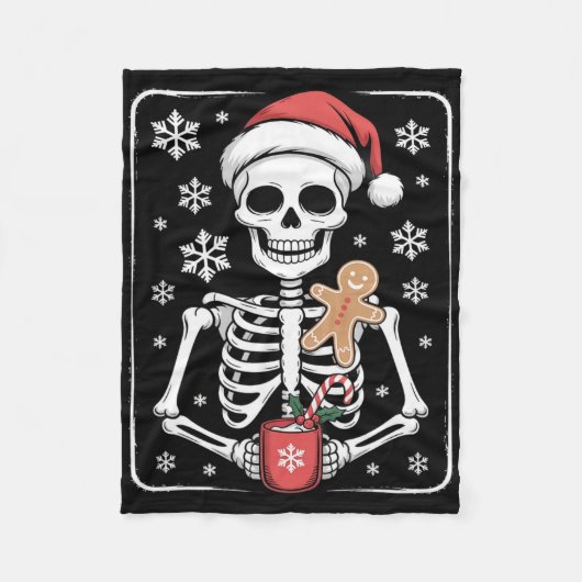 Skelet Drink Coffee Santa Hat Christmas Fleece Deken (Voorkant)
