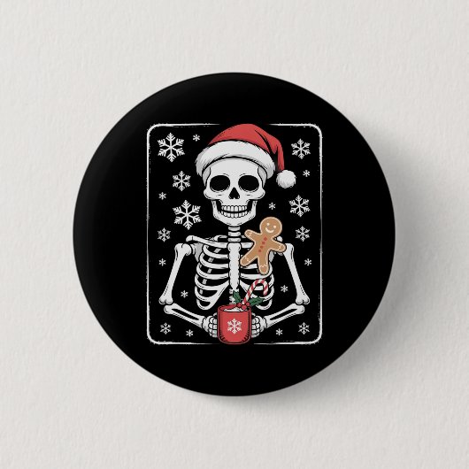 Skelet Drink Coffee Santa Hat Christmas Ronde Button 5,7 Cm (Voorkant)