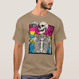 Skelet Drink Koffie LGBTQ Panseual Leopard Pr T-shirt