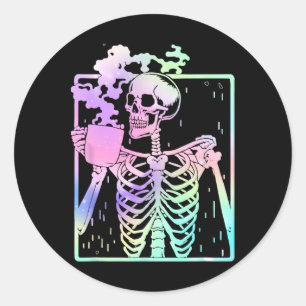 Skelet Drink Koffie Vrouwen Mannen Halloween Costu Ronde Sticker