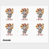 Skelet Drink Koffie Zonnebloemen Vierkante Sticker (Vel)