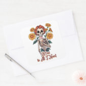 Skelet Drink Koffie Zonnebloemen Vierkante Sticker (Envelop)