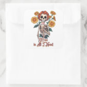 Skelet Drink Koffie Zonnebloemen Vierkante Sticker (Tas)