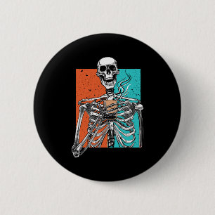 Skelet Drink Koffieliefhebber Fun Halloween Skull Ronde Button 5,7 Cm